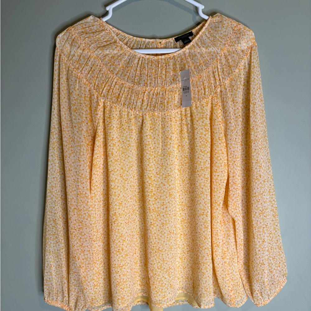 Ann Taylor Factory Yellow Patterned Lightweight Blouse